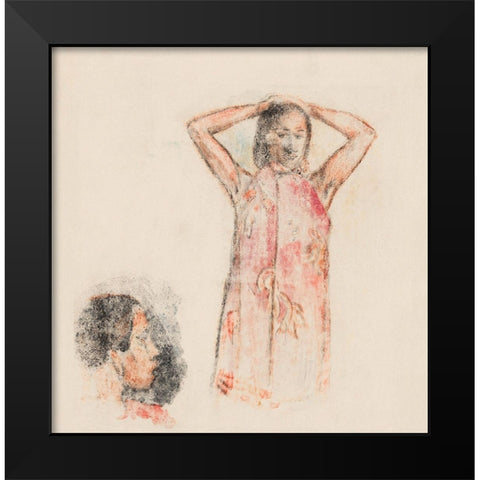 Tahitian Girl in Pink Pareu Black Modern Wood Framed Art Print by Gauguin, Paul