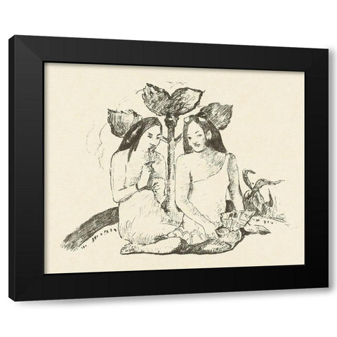 Two Sitting Maori Women Black Modern Wood Framed Art Print by Gauguin, Paul