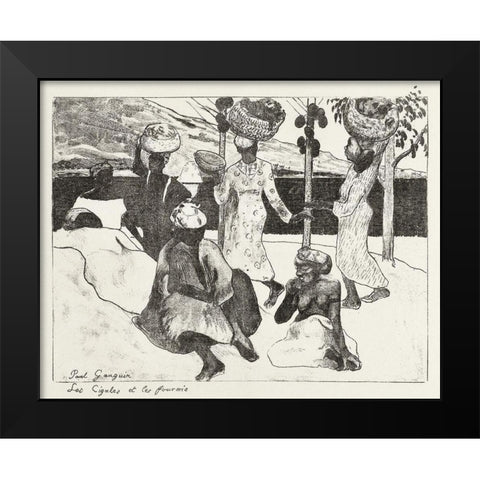 Seven Women on the Water in Martinique Black Modern Wood Framed Art Print by Gauguin, Paul
