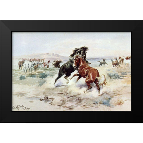 The Challenge Black Modern Wood Framed Art Print by Russell, Charles Marion