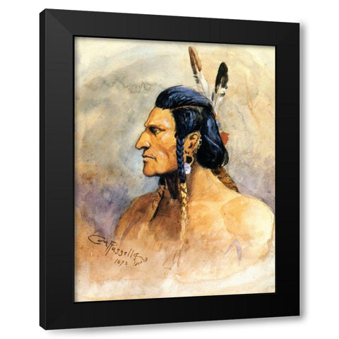 Indian Brave Black Modern Wood Framed Art Print with Double Matting by Russell, Charles Marion
