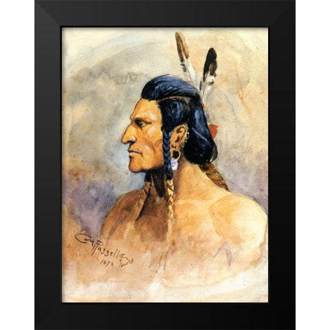 Indian Brave Black Modern Wood Framed Art Print by Russell, Charles Marion