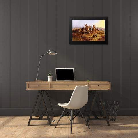 Indian Women Moving Black Modern Wood Framed Art Print by Russell, Charles Marion
