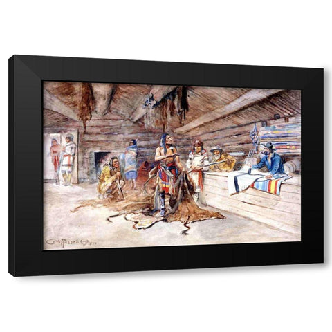 Joe Kipps Trading Post Black Modern Wood Framed Art Print with Double Matting by Russell, Charles Marion