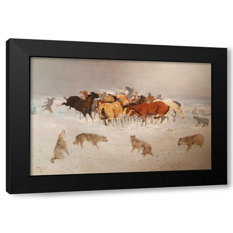 Flying hoofs Black Modern Wood Framed Art Print with Double Matting by Russell, Charles Marion