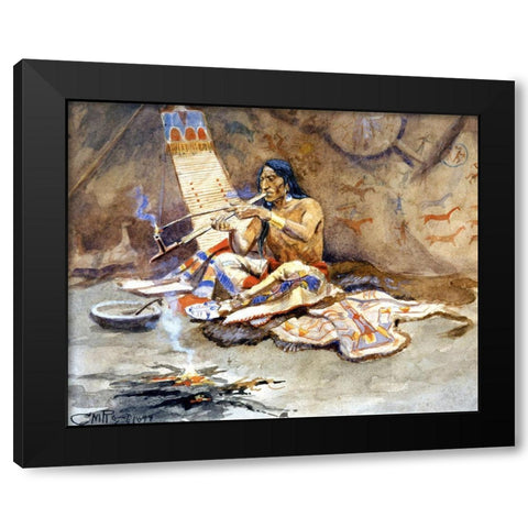 The Peace Pipe Black Modern Wood Framed Art Print by Russell, Charles Marion