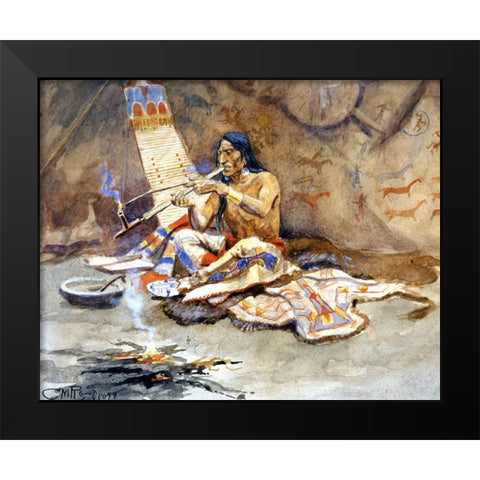 The Peace Pipe Black Modern Wood Framed Art Print by Russell, Charles Marion