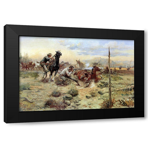 When Horseflesh Comes High Black Modern Wood Framed Art Print with Double Matting by Russell, Charles Marion
