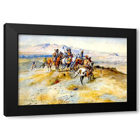 The Coming of the White Man Black Modern Wood Framed Art Print with Double Matting by Russell, Charles Marion