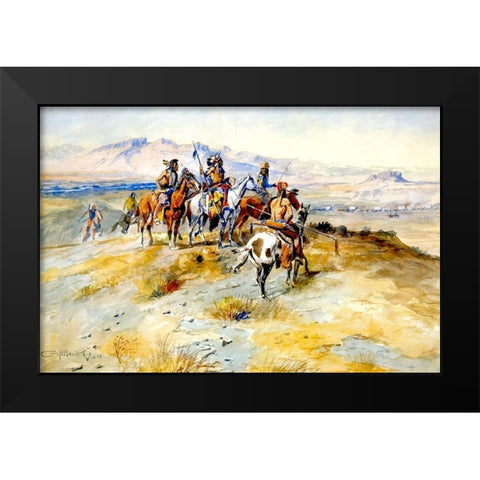 The Coming of the White Man Black Modern Wood Framed Art Print by Russell, Charles Marion