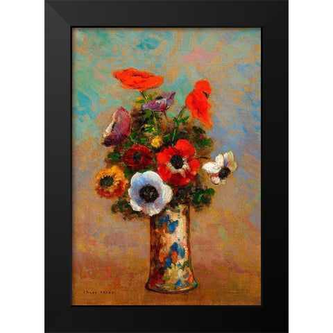 Les Anemones,Still Life with Anemones Black Modern Wood Framed Art Print by Redon, Odilon