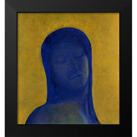 Closed Eyes Blue Black Modern Wood Framed Art Print by Redon, Odilon