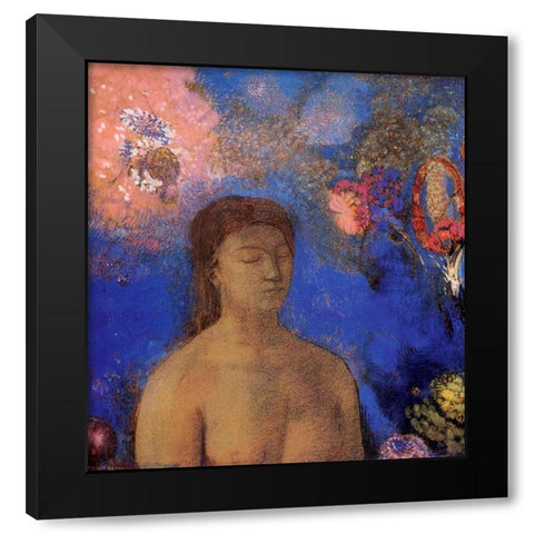 Closed Eyes Blue Background Black Modern Wood Framed Art Print with Double Matting by Redon, Odilon