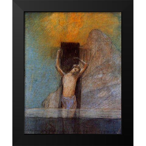 Christ on the Cross Black Modern Wood Framed Art Print by Redon, Odilon