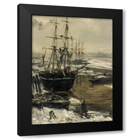 The Thames in Ice, 1860 Black Modern Wood Framed Art Print with Double Matting by Whistler, James McNeill