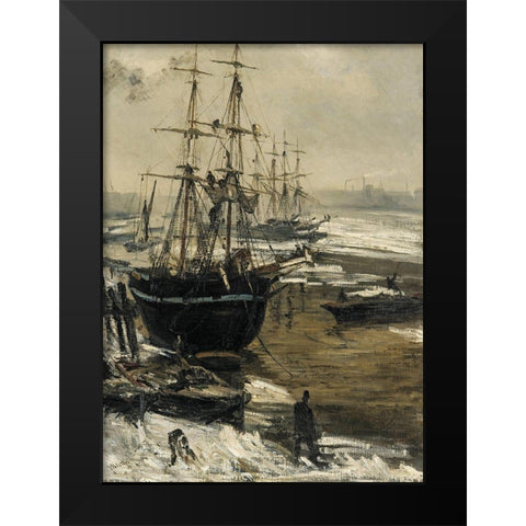 The Thames in Ice, 1860 Black Modern Wood Framed Art Print by Whistler, James McNeill