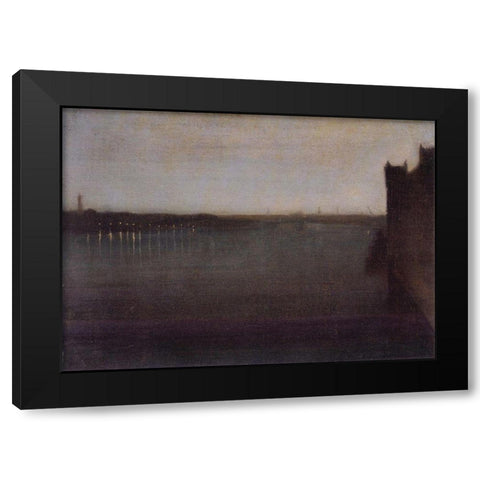 Nocturne in Gray and Gold, Westminster Bridge Black Modern Wood Framed Art Print with Double Matting by Whistler, James McNeill