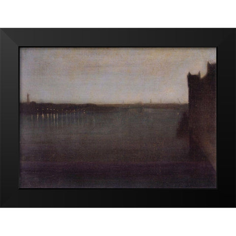 Nocturne in Gray and Gold, Westminster Bridge Black Modern Wood Framed Art Print by Whistler, James McNeill