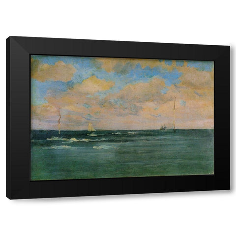 The Bathing Posts, Brittany Black Modern Wood Framed Art Print with Double Matting by Whistler, James McNeill