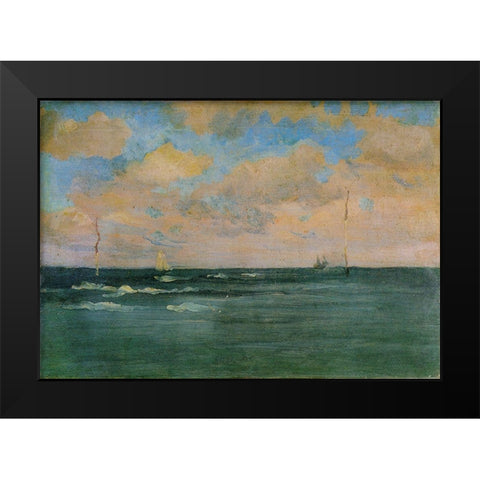 The Bathing Posts, Brittany Black Modern Wood Framed Art Print by Whistler, James McNeill