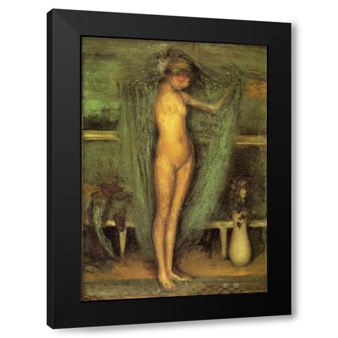 Harmony in Blue and Gold, The Little Blue Girl Black Modern Wood Framed Art Print with Double Matting by Whistler, James McNeill