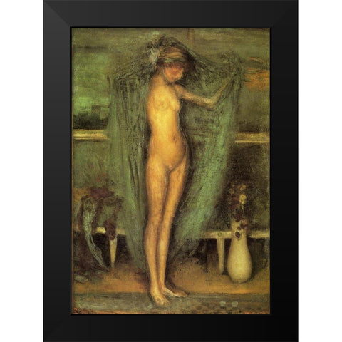 Harmony in Blue and Gold, The Little Blue Girl Black Modern Wood Framed Art Print by Whistler, James McNeill