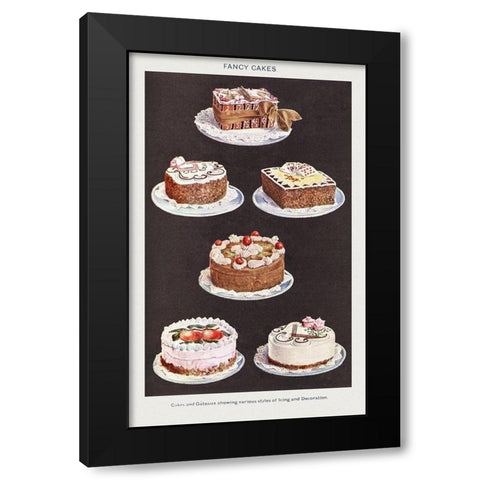 Fancy Cakes Black Modern Wood Framed Art Print by Mrs. Beeton''s Book of Household Management