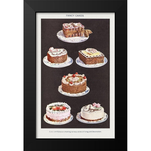 Fancy Cakes Black Modern Wood Framed Art Print by Mrs. Beeton''s Book of Household Management