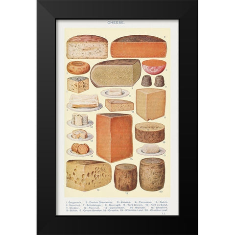 Cheeses Black Modern Wood Framed Art Print by Mrs. Beeton''s Book of Household Management