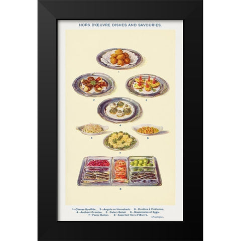 Hors doeuvres dishes and savouries Black Modern Wood Framed Art Print by Mrs. Beeton''s Book of Household Management