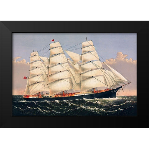 Clipper Ship Three Brothers, the largest sailing ship in the world  Black Modern Wood Framed Art Print by Currier and Ives