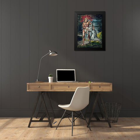 Two figures illustration from Milton Black Modern Wood Framed Art Print by Blake, William