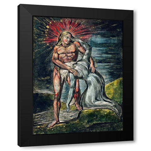 Two figures illustration from Milton Black Modern Wood Framed Art Print with Double Matting by Blake, William