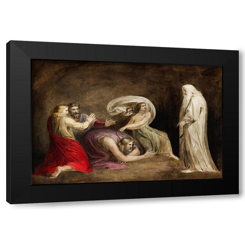 Witch of Endor raising the spirit of Samuel Black Modern Wood Framed Art Print by Blake, William