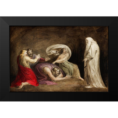 Witch of Endor raising the spirit of Samuel Black Modern Wood Framed Art Print by Blake, William