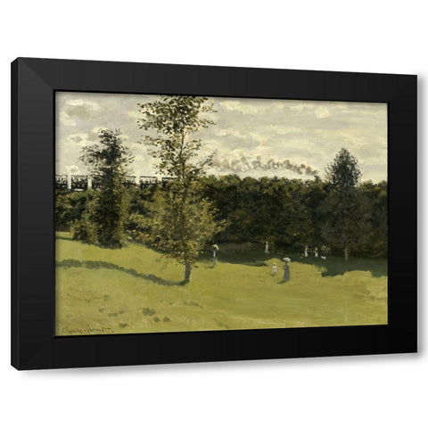 Train in the Countryside Black Modern Wood Framed Art Print with Double Matting by Monet, Claude