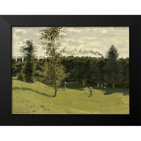 Train in the Countryside Black Modern Wood Framed Art Print by Monet, Claude