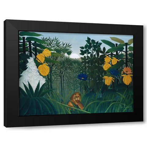 The Repast of the Lion 1907 Black Modern Wood Framed Art Print with Double Matting by Rousseau, Henri