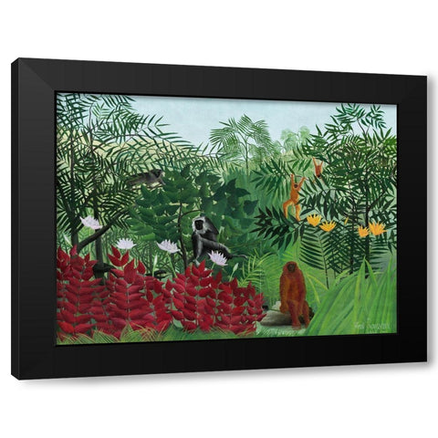Tropical Forest with Monkeys 1910 Black Modern Wood Framed Art Print with Double Matting by Rousseau, Henri