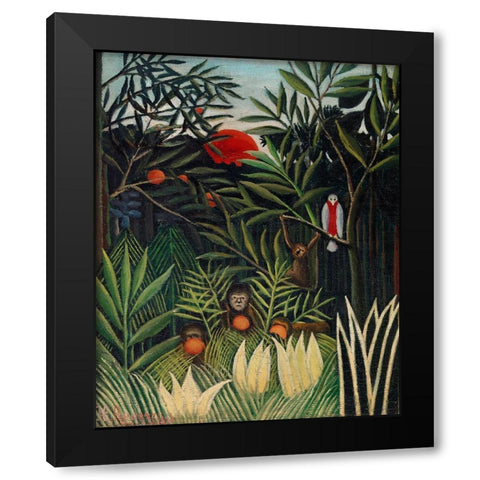 Monkeys and Parrot in the Virgin Forest 1906 Black Modern Wood Framed Art Print by Rousseau, Henri