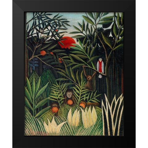 Monkeys and Parrot in the Virgin Forest 1906 Black Modern Wood Framed Art Print by Rousseau, Henri