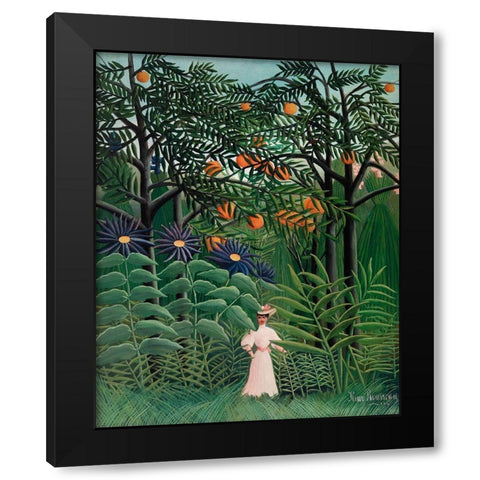 Woman Walking in an Exotic Forest Black Modern Wood Framed Art Print with Double Matting by Rousseau, Henri