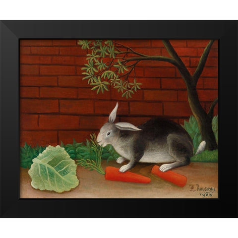 The Rabbits Meal 1908 Black Modern Wood Framed Art Print by Rousseau, Henri