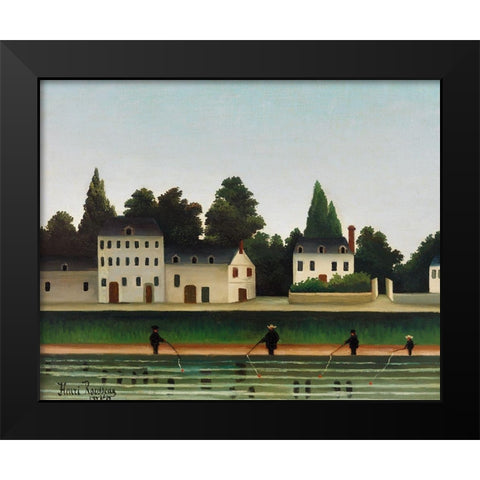 Landscape and Four Fisherman Black Modern Wood Framed Art Print by Rousseau, Henri