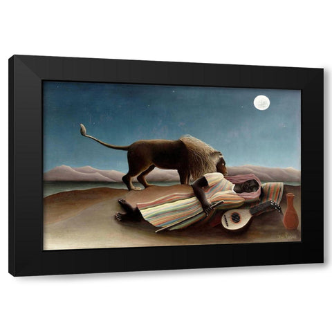 The Sleeping Gypsy Black Modern Wood Framed Art Print with Double Matting by Rousseau, Henri