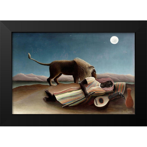 The Sleeping Gypsy Black Modern Wood Framed Art Print by Rousseau, Henri