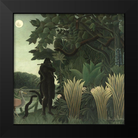 The Snake Charmer Black Modern Wood Framed Art Print by Rousseau, Henri