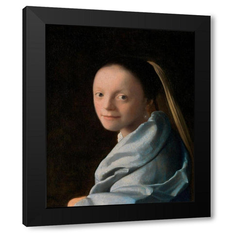 Study of a Young Woman Black Modern Wood Framed Art Print by Vermeer, Johannes