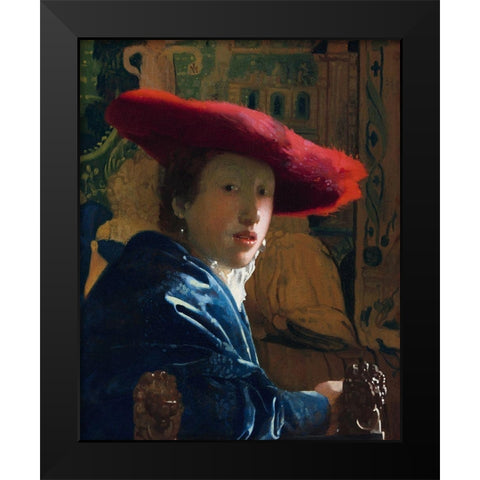 Girl with the Red Hat Black Modern Wood Framed Art Print by Vermeer, Johannes
