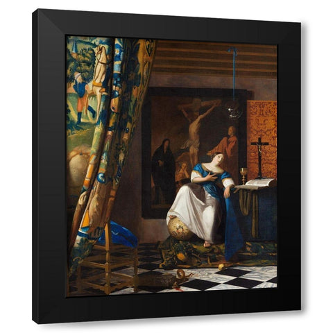 Allegory of the Catholic Faith Black Modern Wood Framed Art Print by Vermeer, Johannes